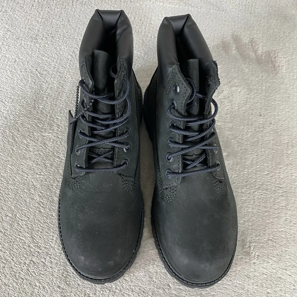 Timberland Premium 6 inch Kids Boys Boots Size 4 Black Nubuck Waterproof NEW